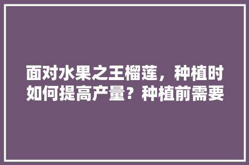 面对水果之王榴莲，种植时如何提高产量？种植前需要进行准备吗，特色珍稀水果种植方法有哪些。 面对水果之王榴莲，种植时如何提高产量？种植前需要进行准备吗，特色珍稀水果种植方法有哪些。 家禽养殖