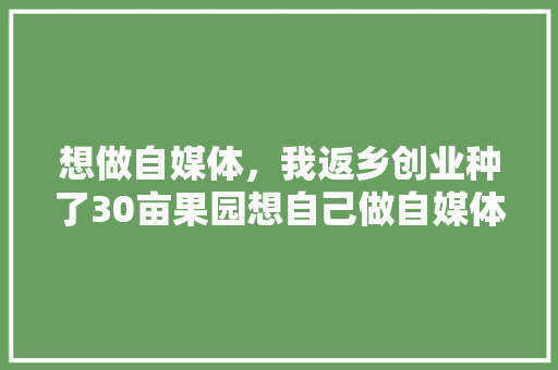 想做自媒体，我返乡创业种了30亩果园想自己做自媒体销售自家水果，应该如何开始，家庭种植水果过程视频教程。 想做自媒体，我返乡创业种了30亩果园想自己做自媒体销售自家水果，应该如何开始，家庭种植水果过程视频教程。 土壤施肥