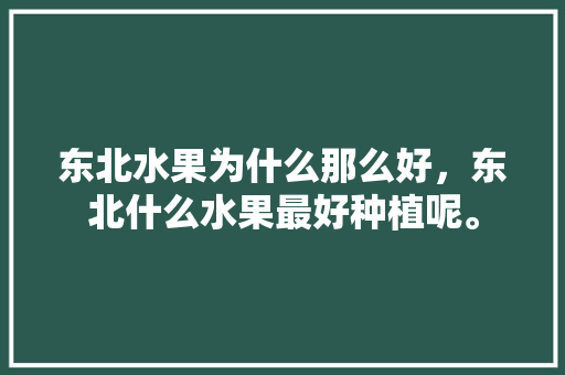 东北水果为什么那么好，东北什么水果最好种植呢。 东北水果为什么那么好，东北什么水果最好种植呢。 水果种植