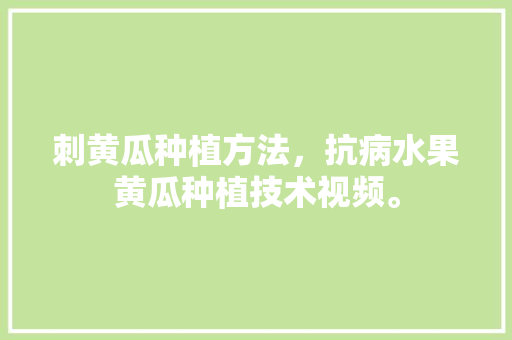 刺黄瓜种植方法，抗病水果黄瓜种植技术视频。 刺黄瓜种植方法，抗病水果黄瓜种植技术视频。 土壤施肥