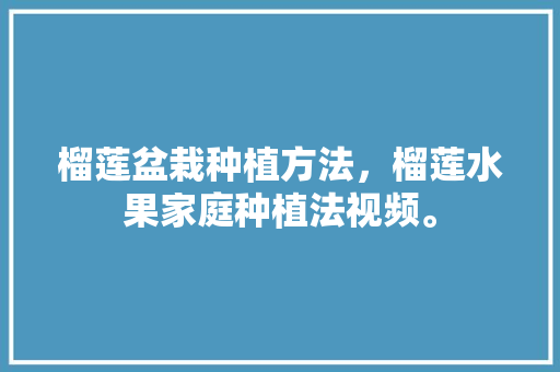 榴莲盆栽种植方法，榴莲水果家庭种植法视频。 榴莲盆栽种植方法，榴莲水果家庭种植法视频。 蔬菜种植