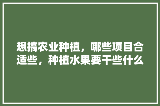 想搞农业种植，哪些项目合适些，种植水果要干些什么呢。 想搞农业种植，哪些项目合适些，种植水果要干些什么呢。 水果种植