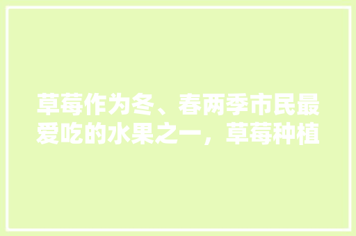 草莓作为冬、春两季市民最爱吃的水果之一，草莓种植时应如何施肥管理才能绿色、生态、环保，一季水果种植多少棵。 草莓作为冬、春两季市民最爱吃的水果之一，草莓种植时应如何施肥管理才能绿色、生态、环保，一季水果种植多少棵。 畜牧养殖