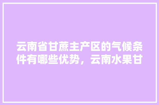 云南省甘蔗主产区的气候条件有哪些优势，云南水果甘蔗种植面积多少亩。 云南省甘蔗主产区的气候条件有哪些优势，云南水果甘蔗种植面积多少亩。 水果种植