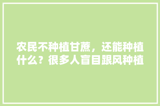 农民不种植甘蔗，还能种植什么？很多人盲目跟风种植杀人橘子，不需要大棚种植的水果。 农民不种植甘蔗，还能种植什么？很多人盲目跟风种植杀人橘子，不需要大棚种植的水果。 畜牧养殖