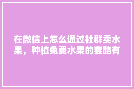 在微信上怎么通过社群卖水果，种植免费水果的套路有哪些。 在微信上怎么通过社群卖水果，种植免费水果的套路有哪些。 蔬菜种植