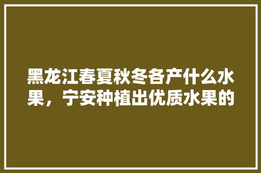 黑龙江春夏秋冬各产什么水果，宁安种植出优质水果的地方。 黑龙江春夏秋冬各产什么水果，宁安种植出优质水果的地方。 蔬菜种植