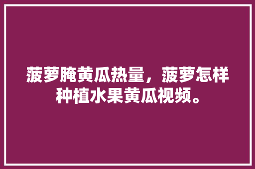 菠萝腌黄瓜热量，菠萝怎样种植水果黄瓜视频。 家禽养殖