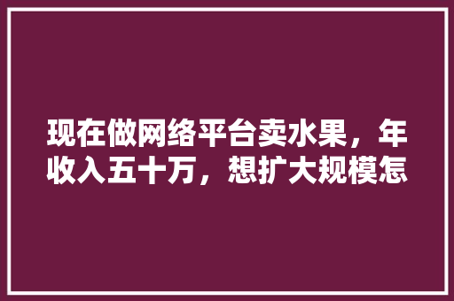 现在做网络平台卖水果，年收入五十万，想扩大规模怎么跟投资人谈？入股的话怎么算合适，水果融资方案。 现在做网络平台卖水果，年收入五十万，想扩大规模怎么跟投资人谈？入股的话怎么算合适，水果融资方案。 水果种植