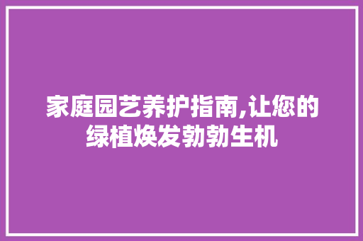 家庭园艺养护指南,让您的绿植焕发勃勃生机