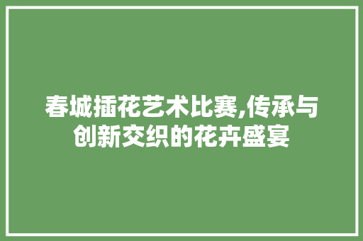 春城插花艺术比赛,传承与创新交织的花卉盛宴 土壤施肥