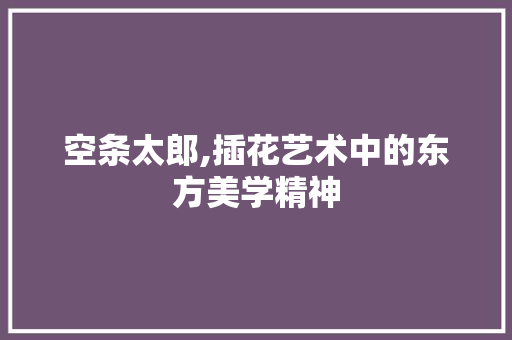 空条太郎,插花艺术中的东方美学精神 土壤施肥