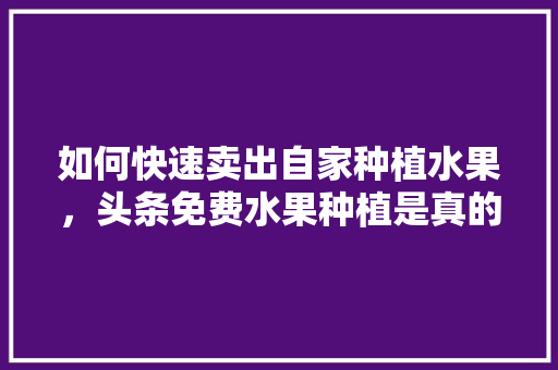 如何快速卖出自家种植水果，头条免费水果种植是真的吗。 蔬菜种植