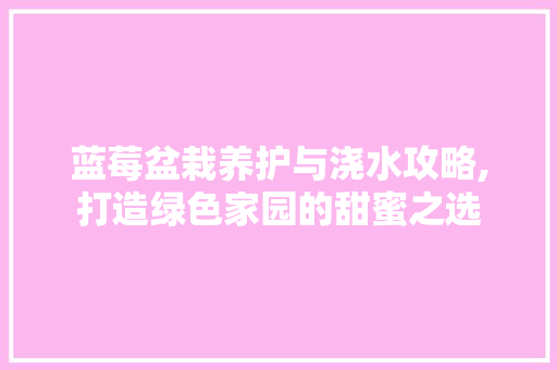 蓝莓盆栽养护与浇水攻略,打造绿色家园的甜蜜之选 畜牧养殖