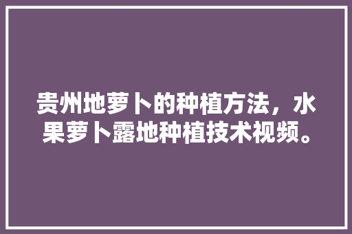 贵州地萝卜的种植方法，水果萝卜露地种植技术视频。