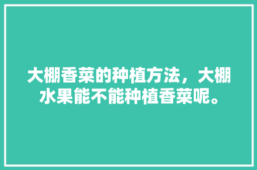 大棚香菜的种植方法，大棚水果能不能种植香菜呢。 水果种植