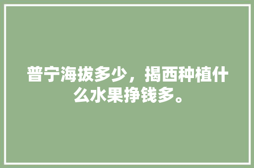 普宁海拔多少，揭西种植什么水果挣钱多。 家禽养殖