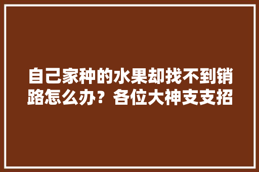 自己家种的水果却找不到销路怎么办？各位大神支支招，种植水果销路模式有哪些。 蔬菜种植