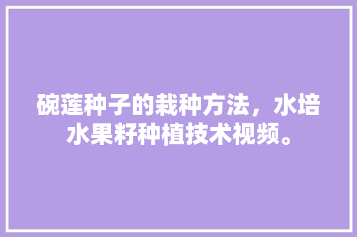 碗莲种子的栽种方法，水培水果籽种植技术视频。 家禽养殖