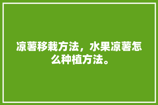 凉薯移栽方法，水果凉薯怎么种植方法。 畜牧养殖