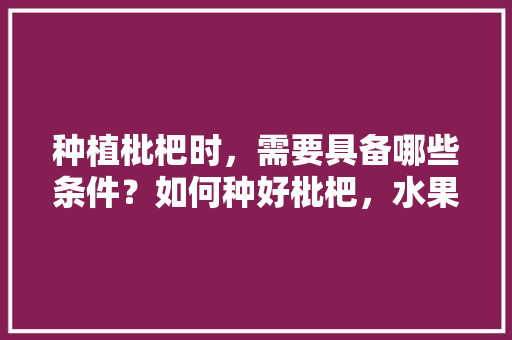 种植枇杷时，需要具备哪些条件？如何种好枇杷，水果树种植条件有哪些。 家禽养殖