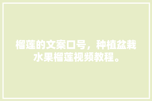 榴莲的文案口号，种植盆栽水果榴莲视频教程。 水果种植