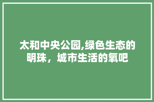 太和中央公园,绿色生态的明珠，城市生活的氧吧