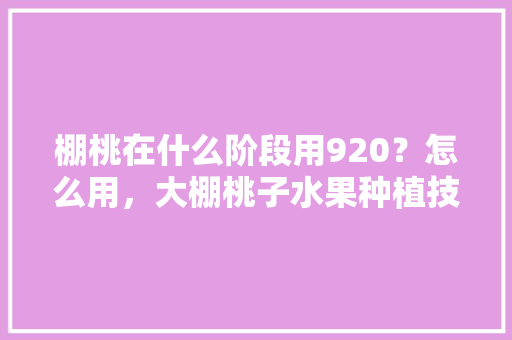 棚桃在什么阶段用920？怎么用，大棚桃子水果种植技术视频。