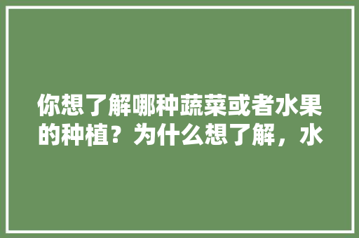 你想了解哪种蔬菜或者水果的种植？为什么想了解，水果型蔬菜种植方法。 蔬菜种植