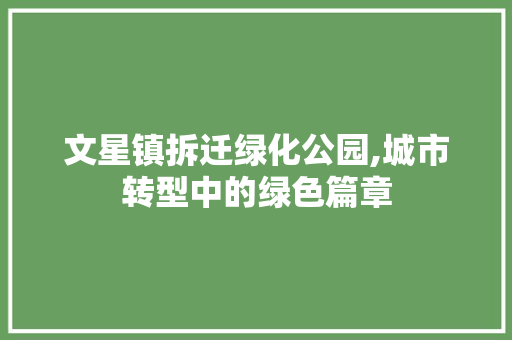 文星镇拆迁绿化公园,城市转型中的绿色篇章