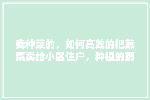 我种菜的，如何高效的把蔬菜卖给小区住户，种植的蔬菜水果怎么卖掉呢。