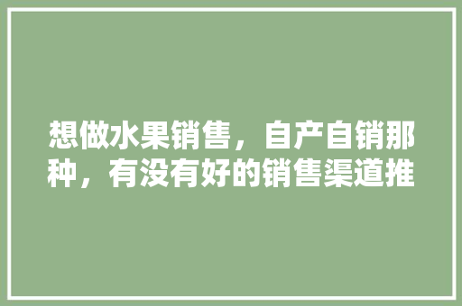 想做水果销售，自产自销那种，有没有好的销售渠道推荐，种植的水果怎么销售出去。 水果种植