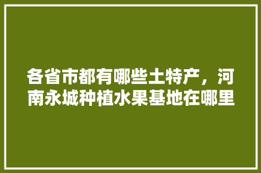 各省市都有哪些土特产，河南永城种植水果基地在哪里。 各省市都有哪些土特产，河南永城种植水果基地在哪里。 水果种植