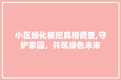 小区绿化被挖真相调查,守护家园，共筑绿色未来