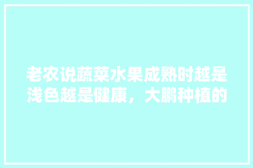 老农说蔬菜水果成熟时越是浅色越是健康，大鹏种植的越深色毒素越高，你们觉得靠谱吗，种植水果大鹏鸟图片大全。