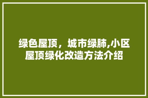 绿色屋顶，城市绿肺,小区屋顶绿化改造方法介绍