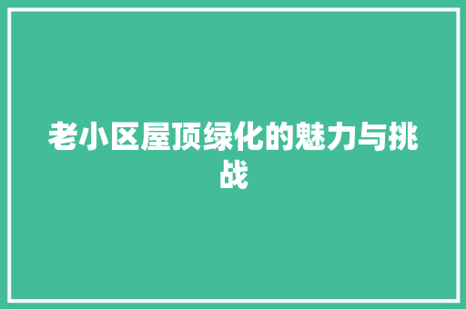 老小区屋顶绿化的魅力与挑战