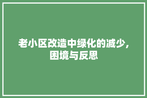 老小区改造中绿化的减少,困境与反思