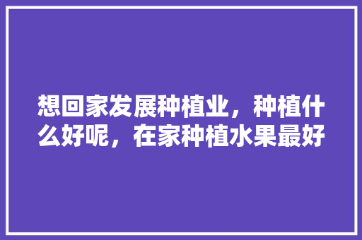 想回家发展种植业，种植什么好呢，在家种植水果最好的季节。 想回家发展种植业，种植什么好呢，在家种植水果最好的季节。 土壤施肥