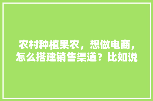 农村种植果农，想做电商，怎么搭建销售渠道？比如说平台什么之类的，种植水果及售卖的企业计划书怎么写。