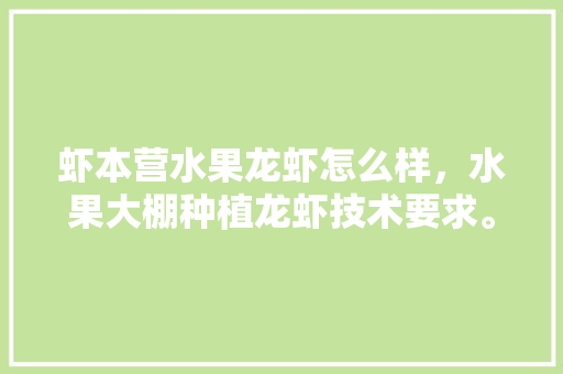 虾本营水果龙虾怎么样，水果大棚种植龙虾技术要求。