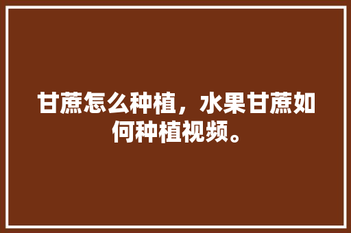 甘蔗怎么种植，水果甘蔗如何种植视频。