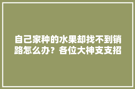 自己家种的水果却找不到销路怎么办？各位大神支支招，种植水果找不到销路怎么办。