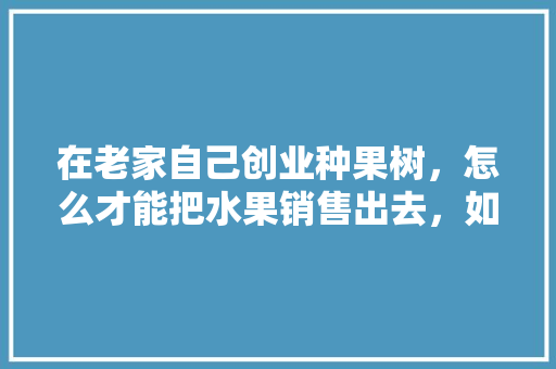 在老家自己创业种果树，怎么才能把水果销售出去，如何推广自己种植水果的方法。 水果种植