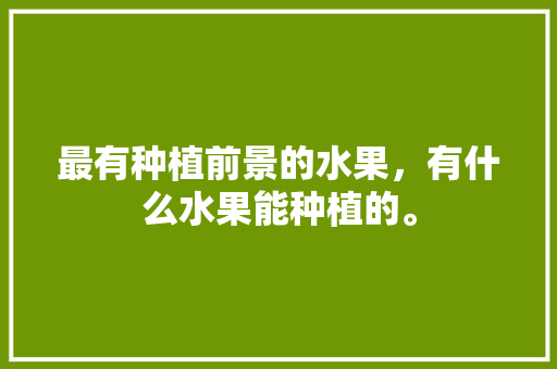 最有种植前景的水果，有什么水果能种植的。