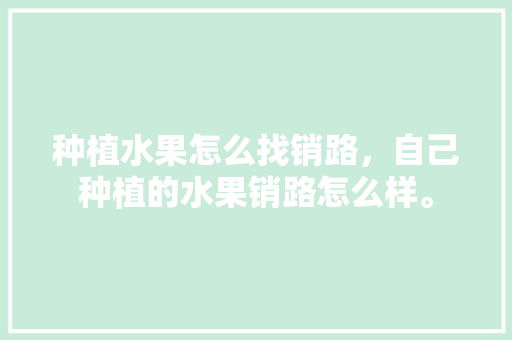 种植水果怎么找销路，自己种植的水果销路怎么样。