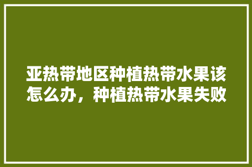 亚热带地区种植热带水果该怎么办，种植热带水果失败案例视频。 土壤施肥