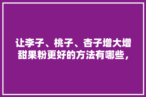 让李子、桃子、杏子增大增甜果粉更好的方法有哪些，水果种植李子方法视频。 畜牧养殖