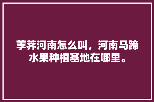 荸荠河南怎么叫，河南马蹄水果种植基地在哪里。 畜牧养殖