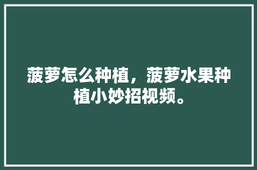 菠萝怎么种植，菠萝水果种植小妙招视频。 家禽养殖